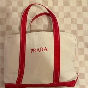 Prada Canvas Tote in Red and White